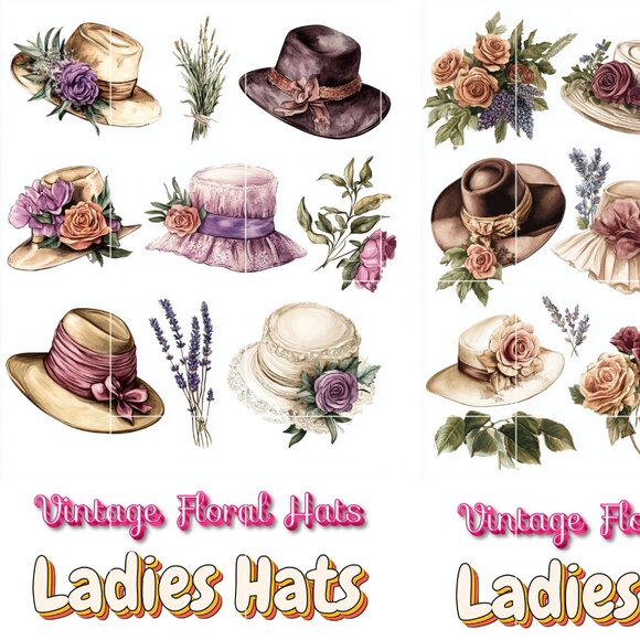 Vintage Floral Hats, Supplies For Card Toppers Scrapbook Junk Journal Crafts - Picture 1 of 2